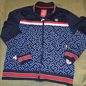 EUC Born Fly AnyTown USA Zip Up Jacket. Navy Blue/Red/White! Men's MEDIUM